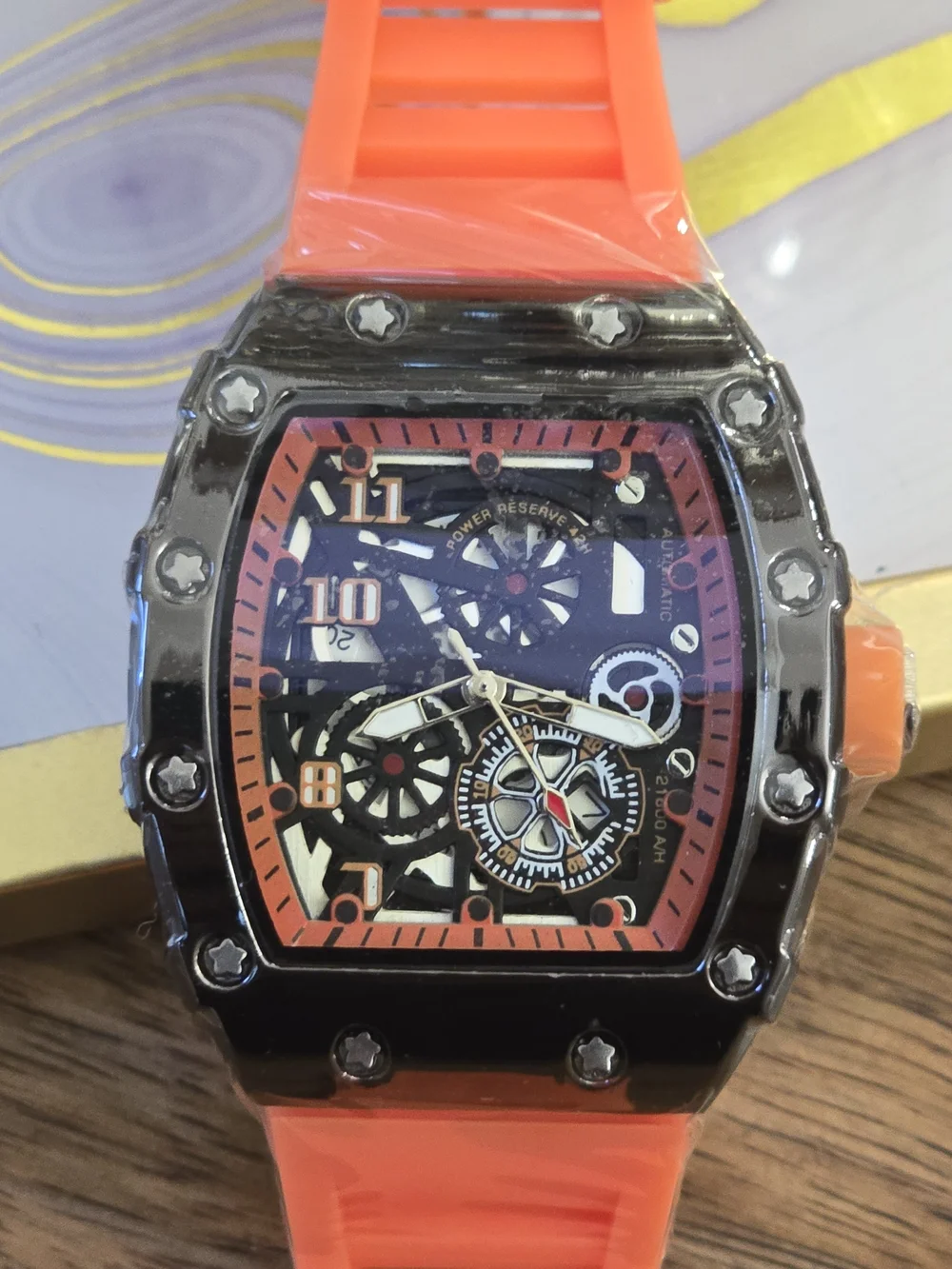 Men's Orange Sport Mechanical-Style Watch with Black Case
